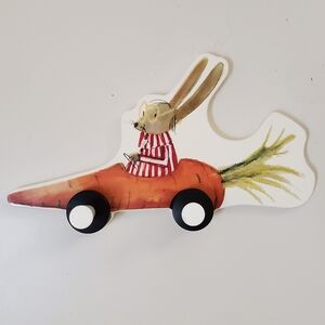 Rabbit in Carrot Race Car clothes hanging knobs